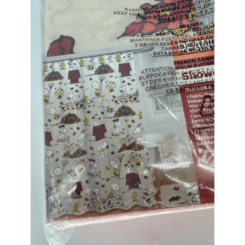 Peanuts Snoopy Woodstock Fall Shower Curtain and 12 Hook Set NWT 70x72